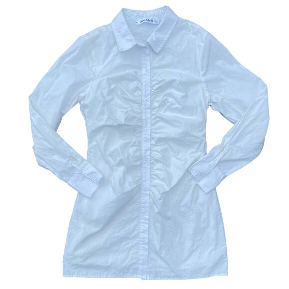 SeaShell Delray Long Sleeve White Cotton Shirt Button Down Dress - Size Small - Picture 2 of 9